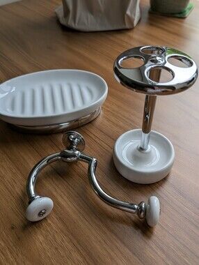 Ceramic & Chrome Bathroom Accessory Set - White